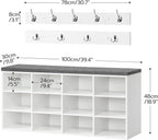 Shoe Storage Bench with Cushion and Coat Hooks