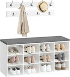 Shoe Storage Bench with Cushion and Coat Hooks