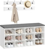 Shoe Storage Bench with Cushion and Coat Hooks