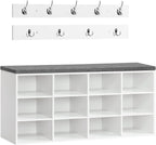 Shoe Storage Bench with Cushion and Coat Hooks