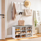 Shoe Storage Bench with Cushion and Coat Hooks