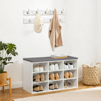 Shoe Storage Bench with Cushion and Coat Hooks
