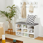 Shoe Storage Bench with Cushion and Coat Hooks