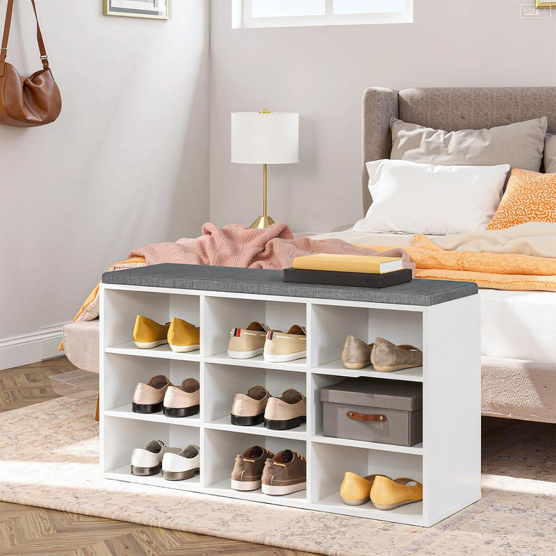 Shoe Storage Bench with Cushion and Coat Hooks