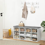 Shoe Storage Bench with Cushion and Coat Hooks