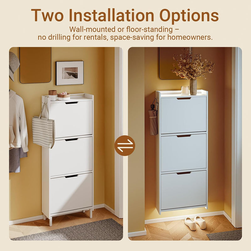 Shoe Storage Cabinet 19CM with 3 Flip Drawers