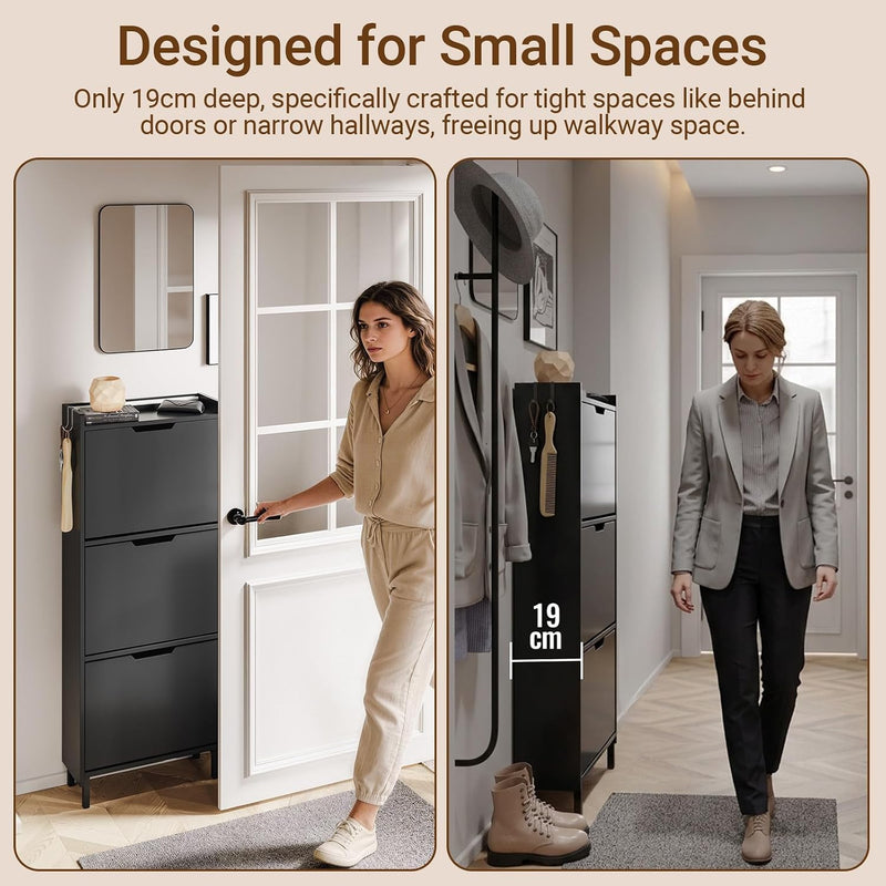 Shoe Storage Cabinet 19CM with 3 Flip Drawers