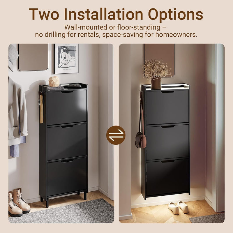 Shoe Storage Cabinet 19CM with 3 Flip Drawers