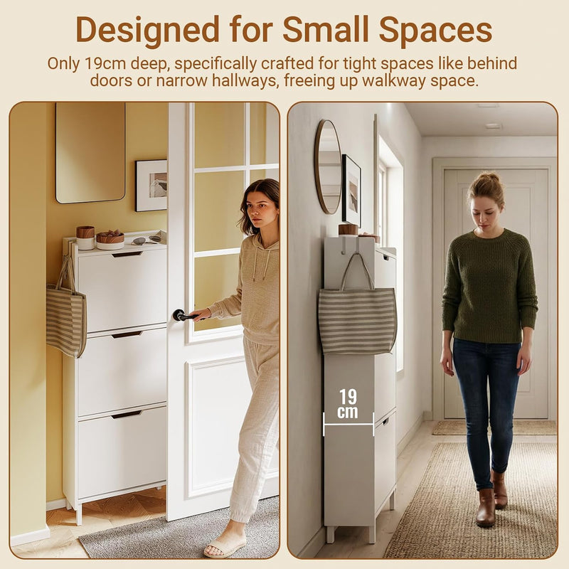 Shoe Storage Cabinet 19CM with 3 Flip Drawers