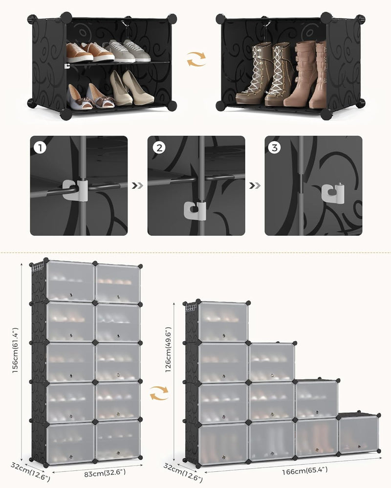 2x10 Tier Shoe Storage Cabinet Stores 40 Pairs