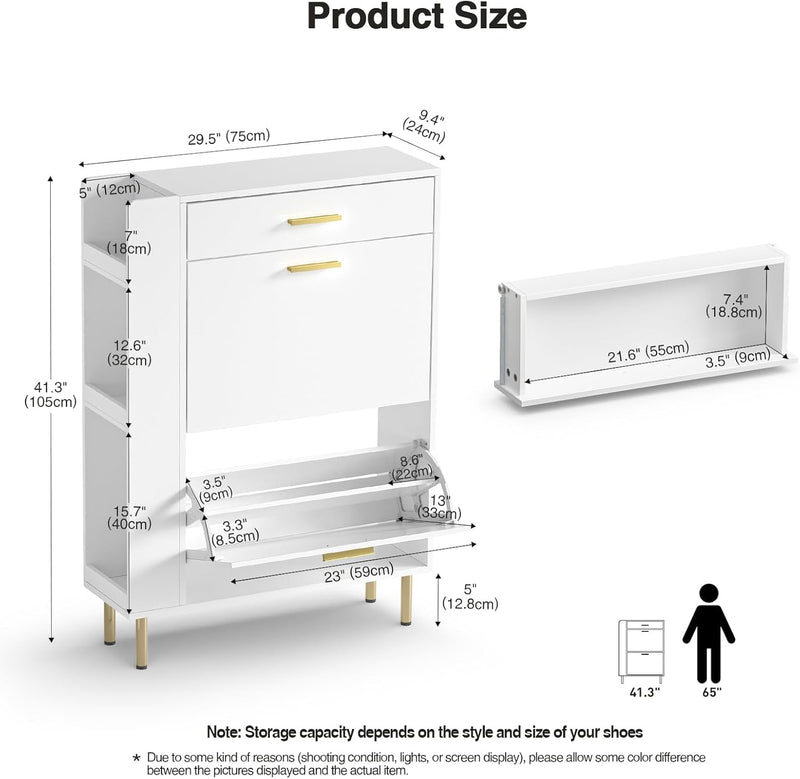 Modern Shoe Cabinet with 2 Flip Drawers Side