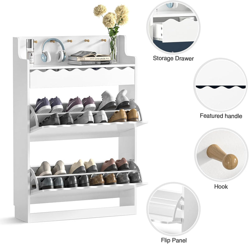 Modern Shoe Cabinet with 2 Flip Drawers Side