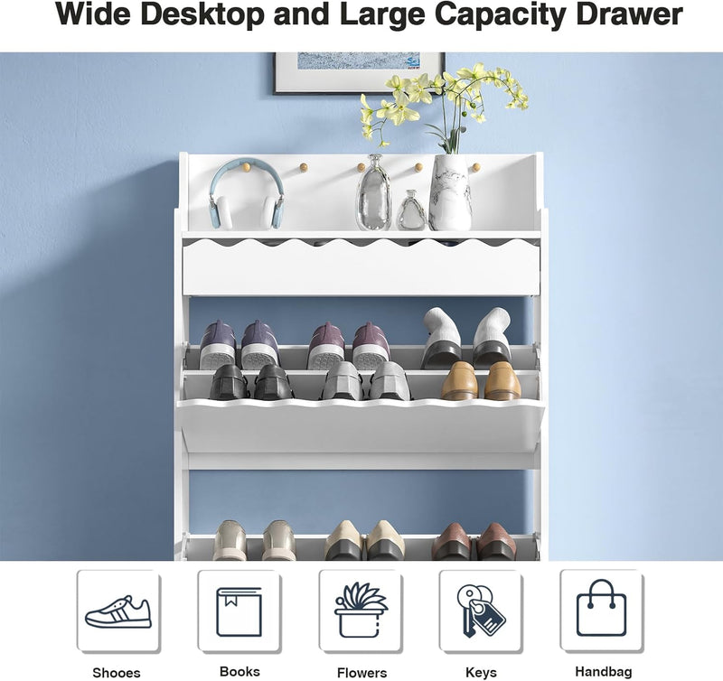 Modern Shoe Cabinet with 2 Flip Drawers Side