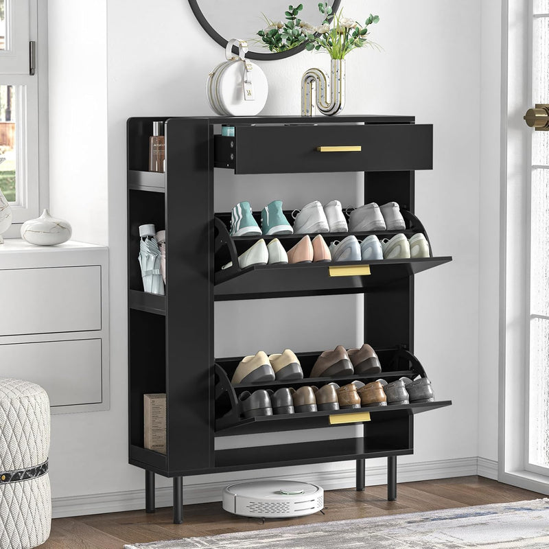 Modern Shoe Cabinet with 2 Flip Drawers Side
