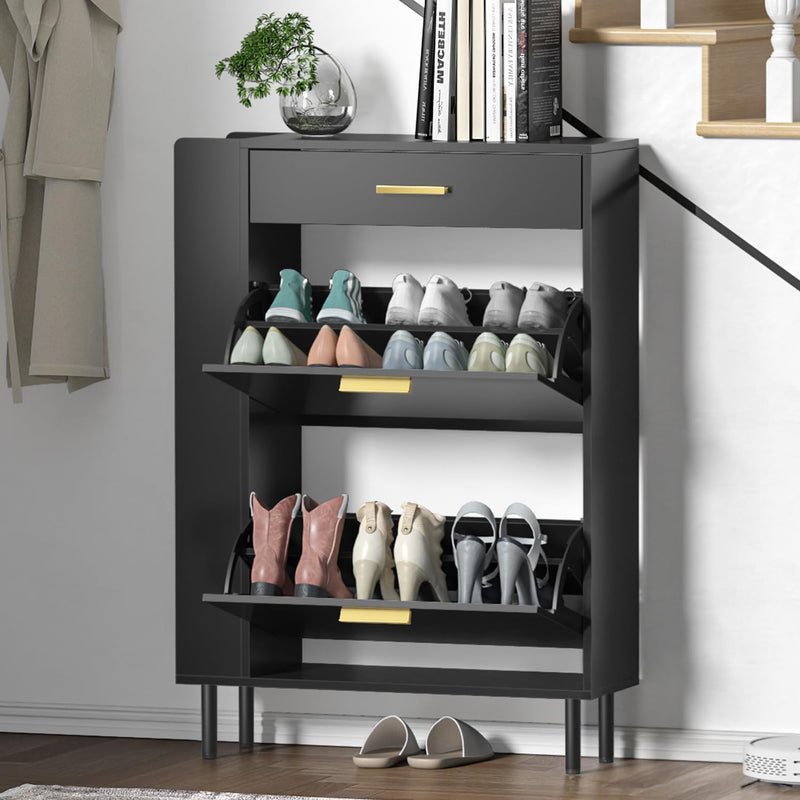 Modern Shoe Cabinet with 2 Flip Drawers Side