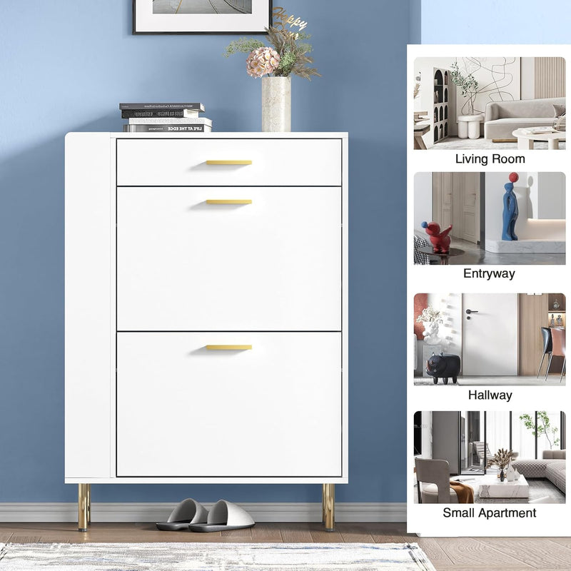Modern Shoe Cabinet with 2 Flip Drawers Side