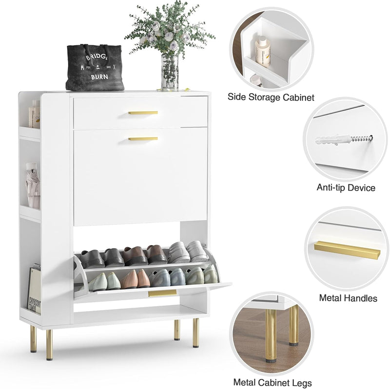 Modern Shoe Cabinet with 2 Flip Drawers Side
