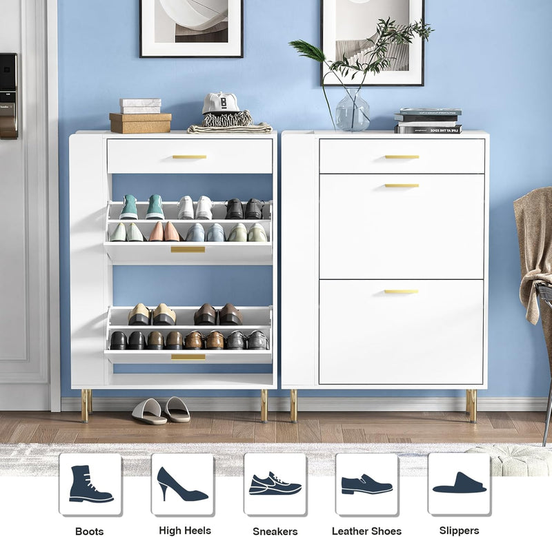 Modern Shoe Cabinet with 2 Flip Drawers Side