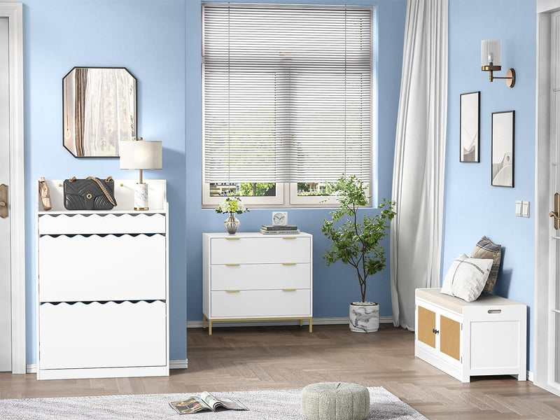 Modern Shoe Cabinet with 2 Flip Drawers Side