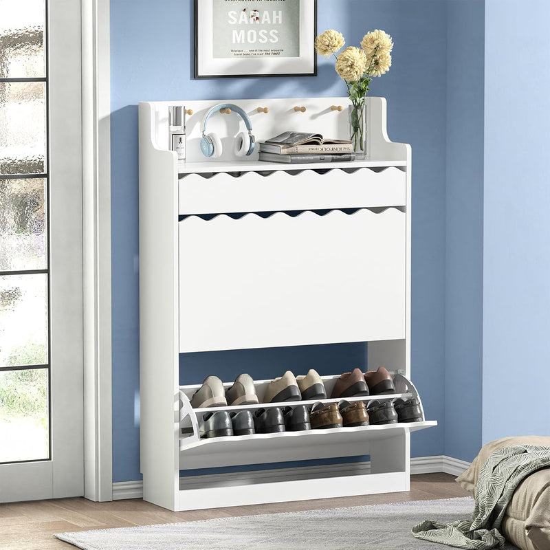 Modern Shoe Cabinet with 2 Flip Drawers Side