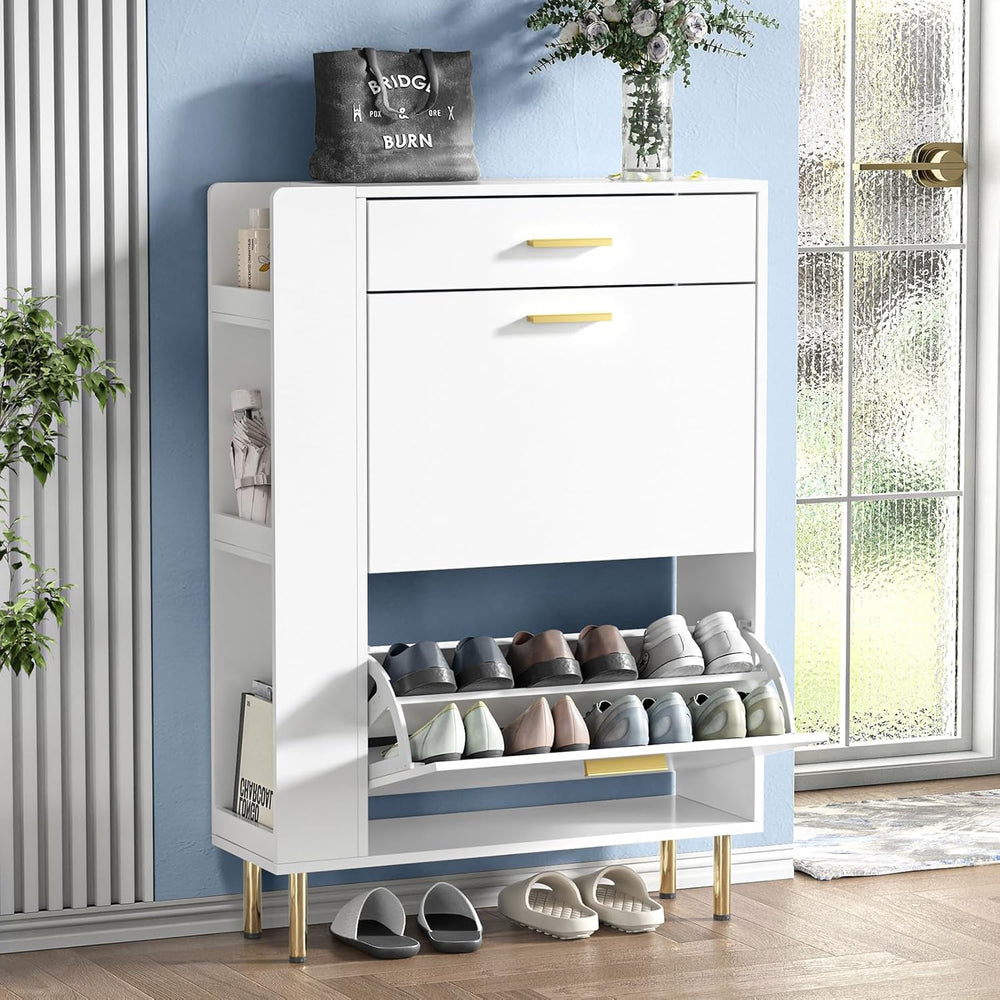 Modern Shoe Cabinet with 2 Flip Drawers Side