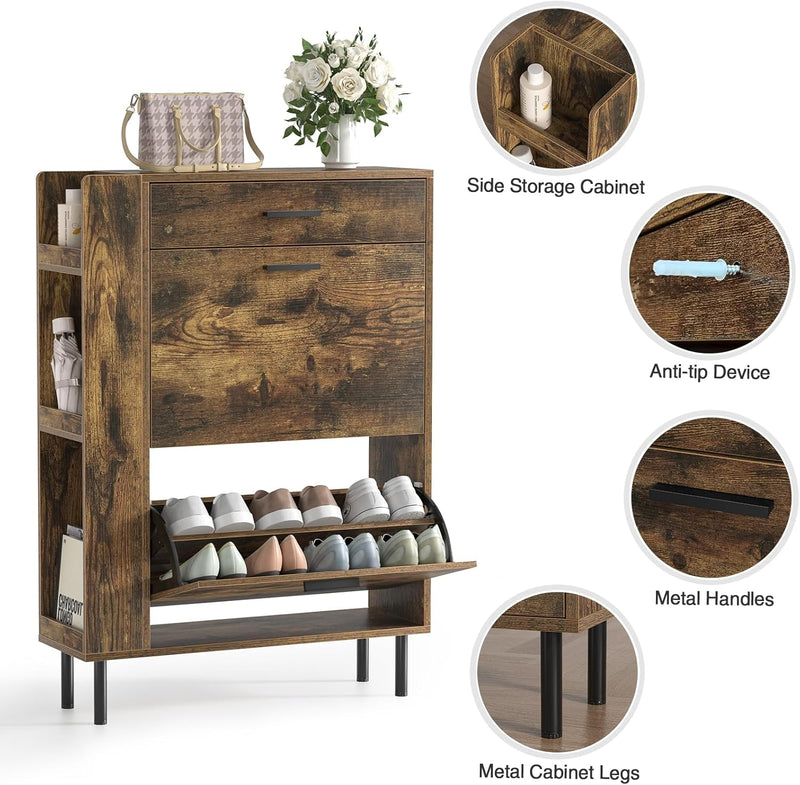 Modern Shoe Cabinet with 2 Flip Drawers Side