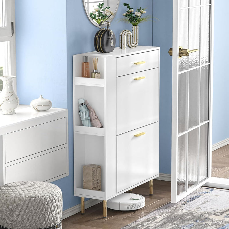 Modern Shoe Cabinet with 2 Flip Drawers Side