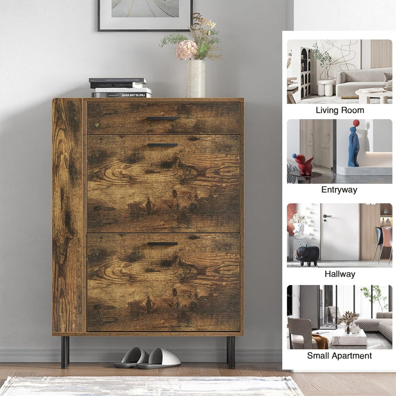Modern Shoe Cabinet with 2 Flip Drawers Side