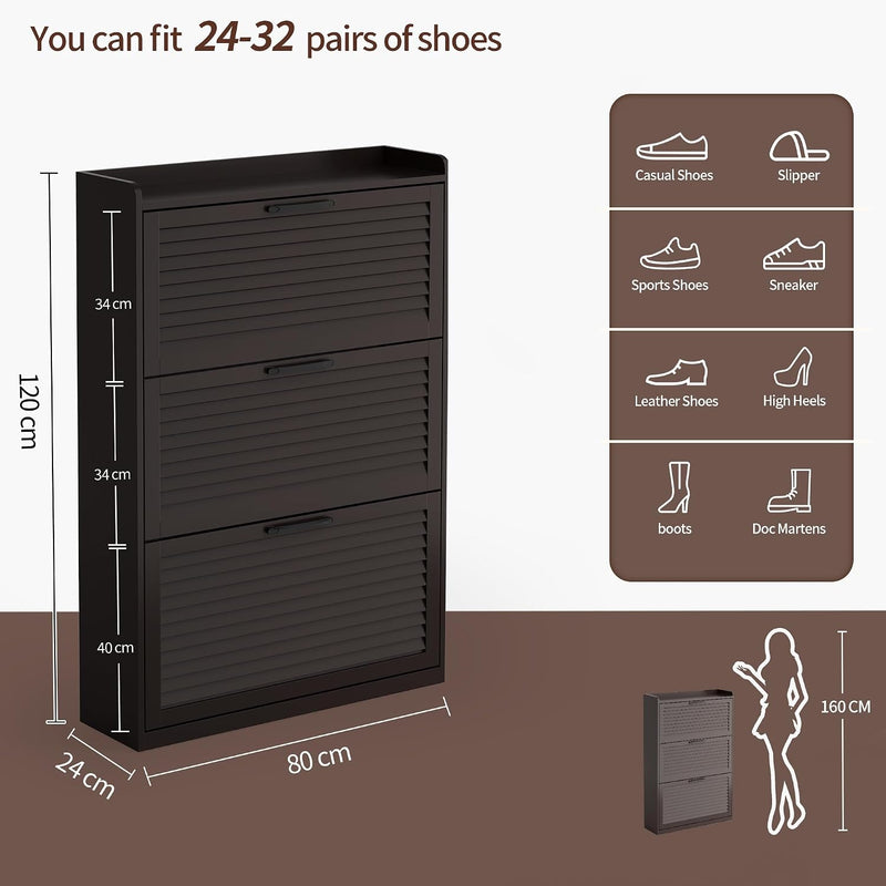 Shoe Storage Cabinet Organiser with 3 Flip Louvered