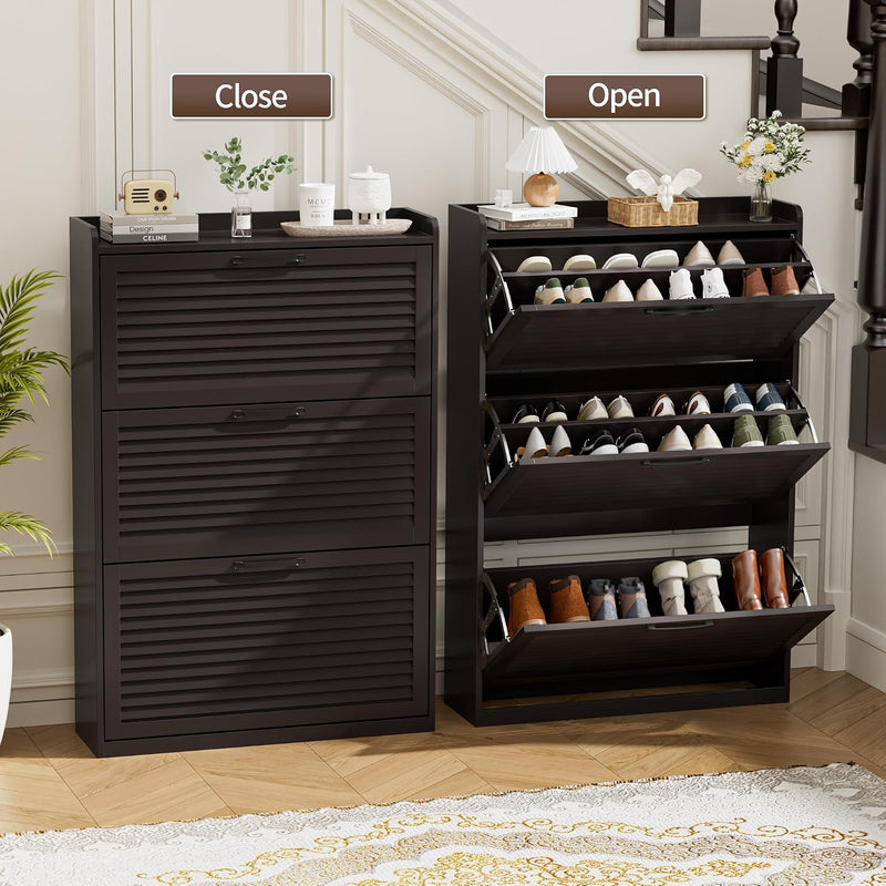 Shoe Storage Cabinet Organiser with 3 Flip Louvered
