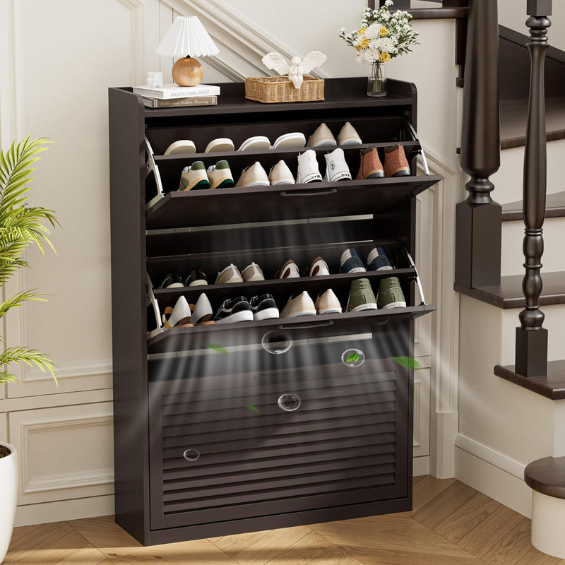 Shoe Storage Cabinet Organiser with 3 Flip Louvered