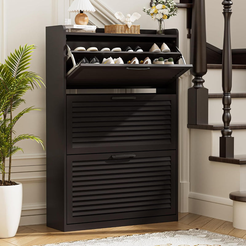 Shoe Storage Cabinet Organiser with 3 Flip Louvered