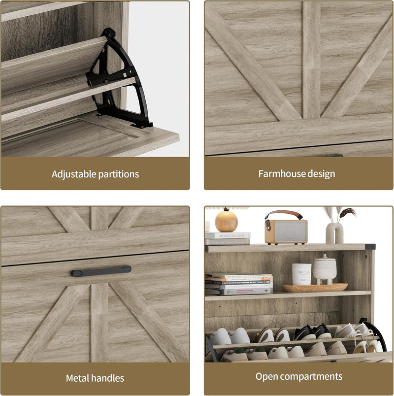 Shoe Storage Cabinet with 2 Flip Drawers