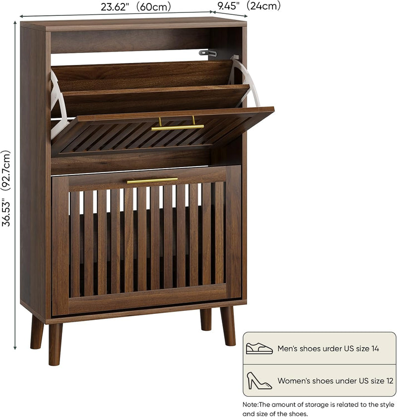 Shoe Storage Cabinet with 2 Flip Slatted Drawers