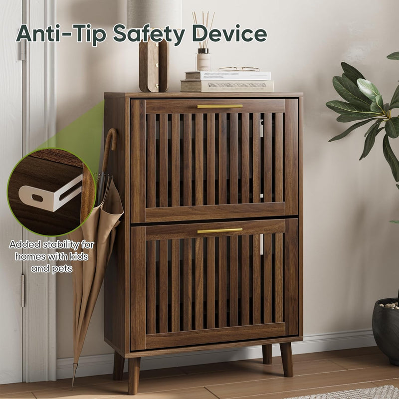 Shoe Storage Cabinet with 2 Flip Slatted Drawers