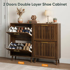 Shoe Storage Cabinet with 2 Flip Slatted Drawers