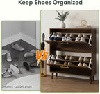 Shoe Storage Cabinet with 2 Flip Slatted Drawers