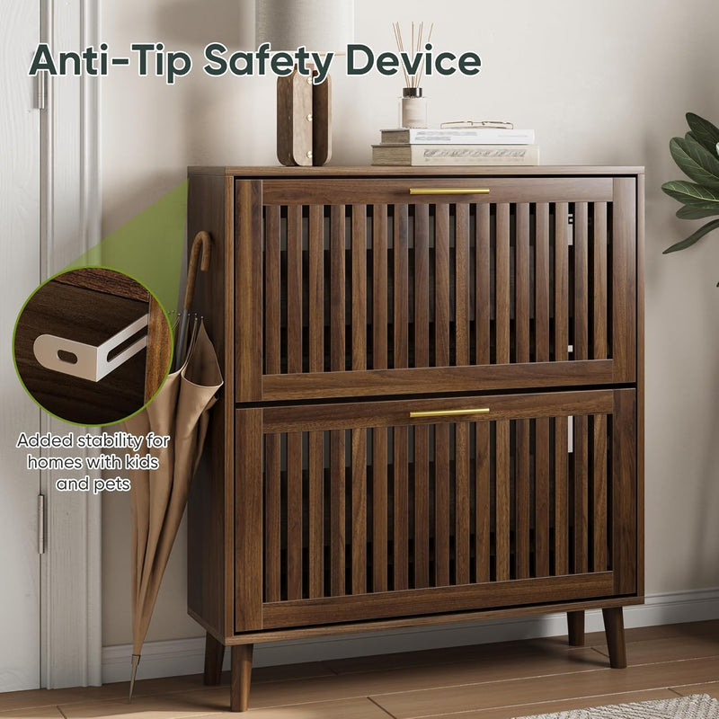 Shoe Storage Cabinet with 2 Flip Slatted Drawers