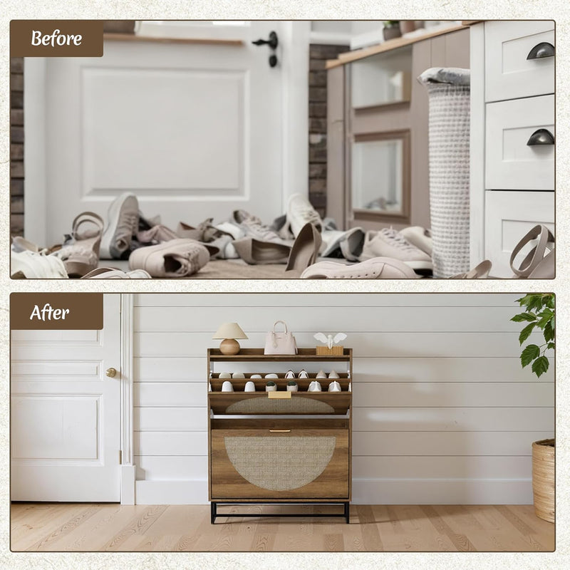 Shoe Storage Rattan with Adjustable Shelves Cabinet Unit