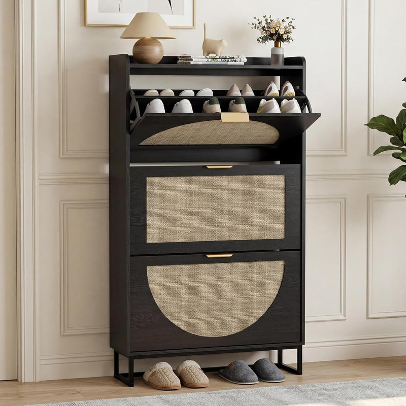 Shoe Storage Rattan with Adjustable Shelves Cabinet Unit