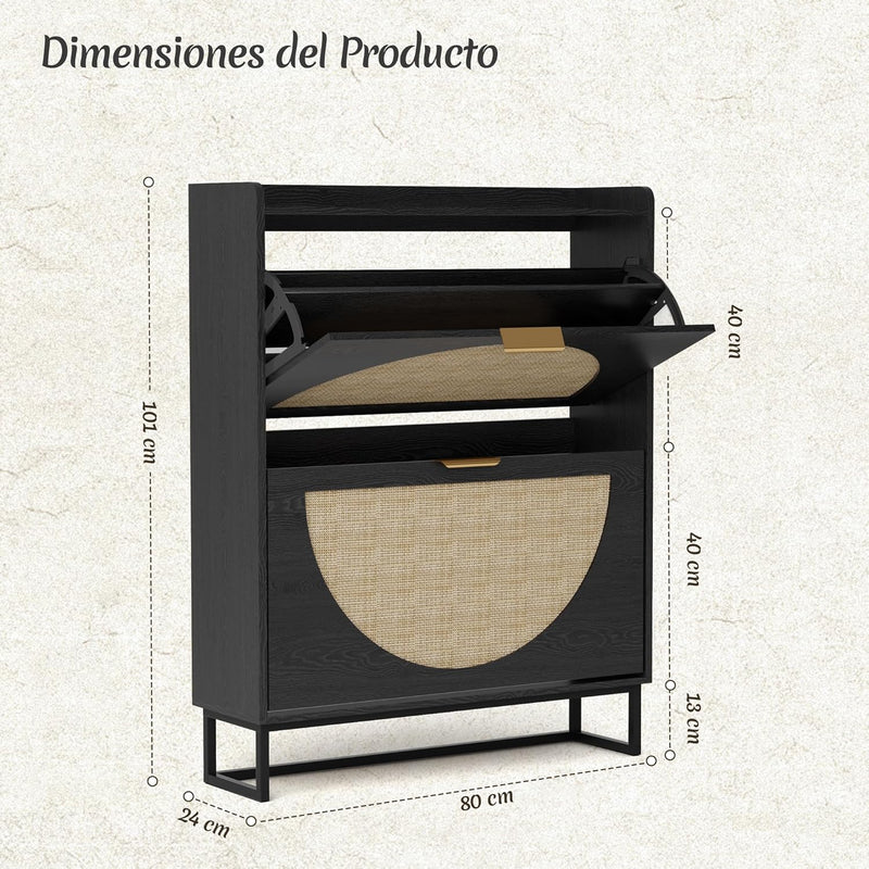 Shoe Storage Rattan with Adjustable Shelves Cabinet Unit