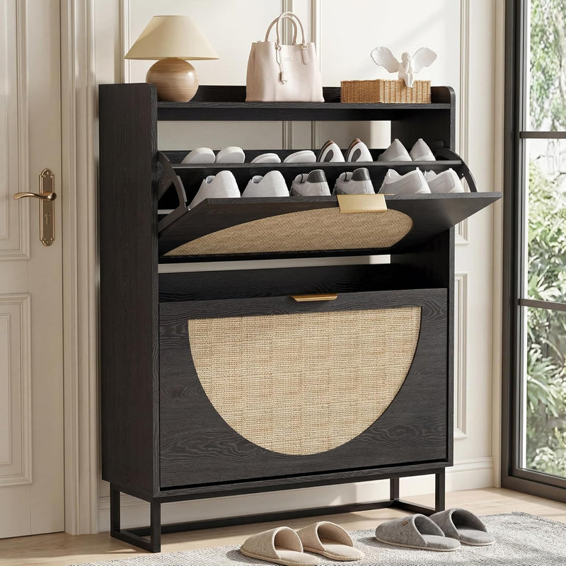 Shoe Storage Rattan with Adjustable Shelves Cabinet Unit
