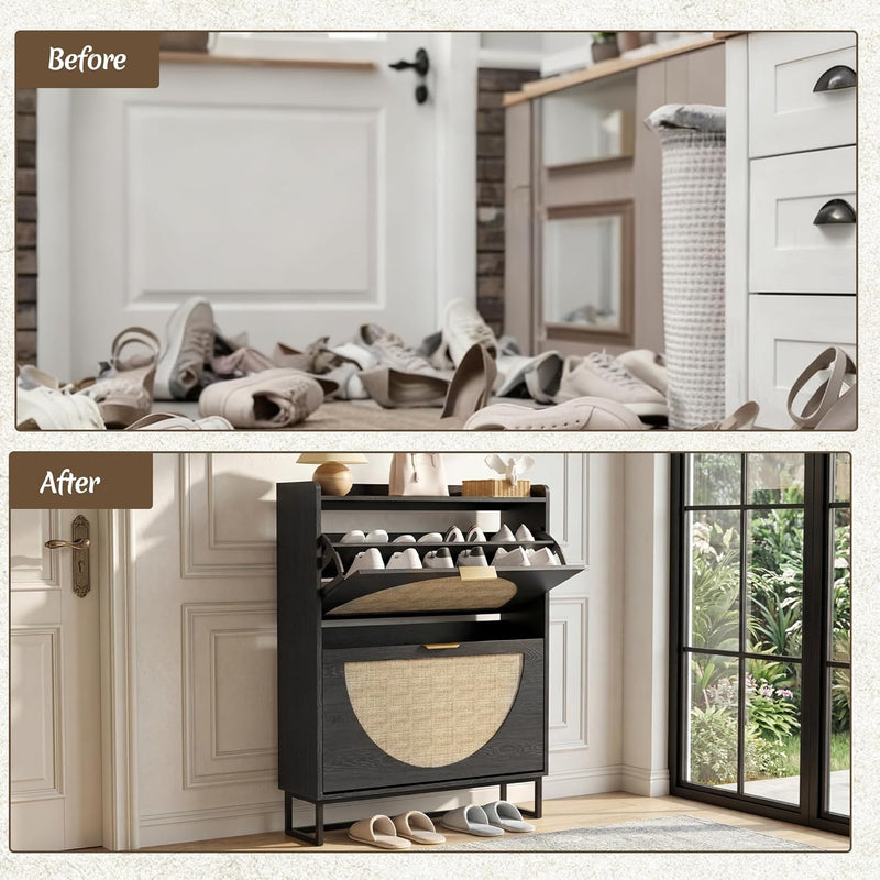 Shoe Storage Rattan with Adjustable Shelves Cabinet Unit