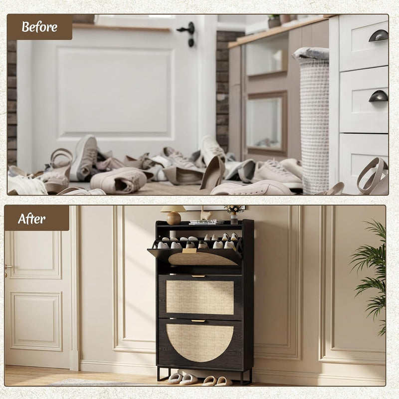 Shoe Storage Rattan with Adjustable Shelves Cabinet Unit