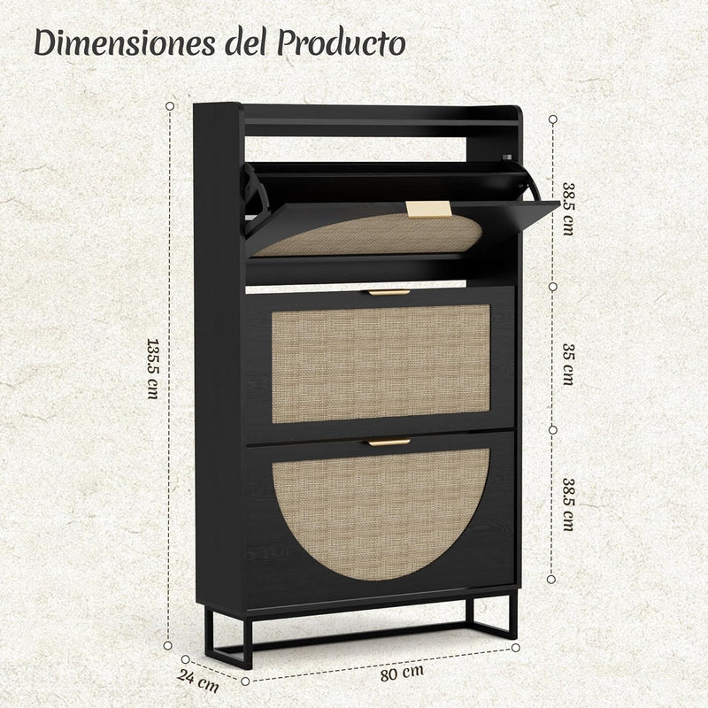 Shoe Storage Rattan with Adjustable Shelves Cabinet Unit