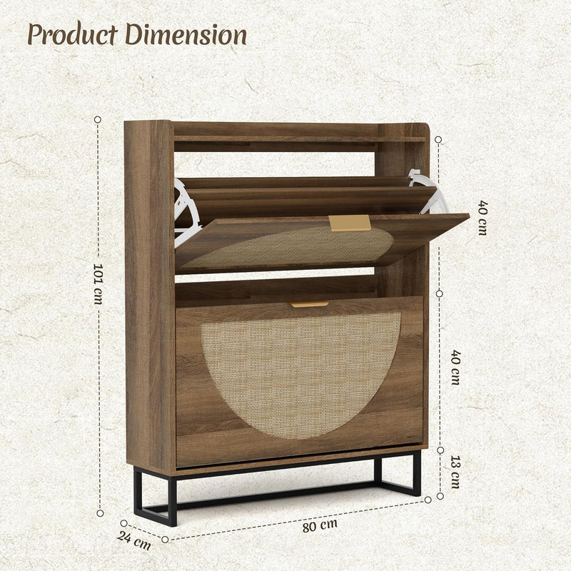 Shoe Storage Rattan with Adjustable Shelves Cabinet Unit