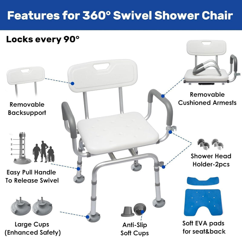 Shower Chair with Arms and Back Wide