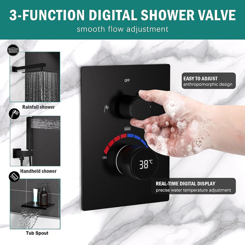 Shower Faucet Set with Hydro Power Temperature Display