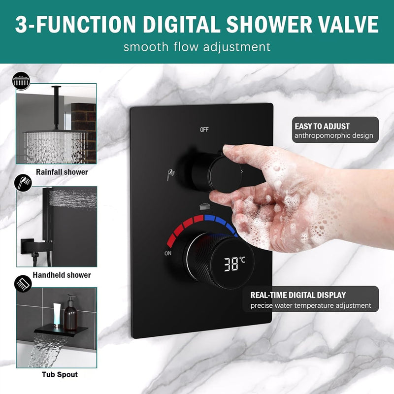 Shower Faucet Set with Hydro Power Temperature Display