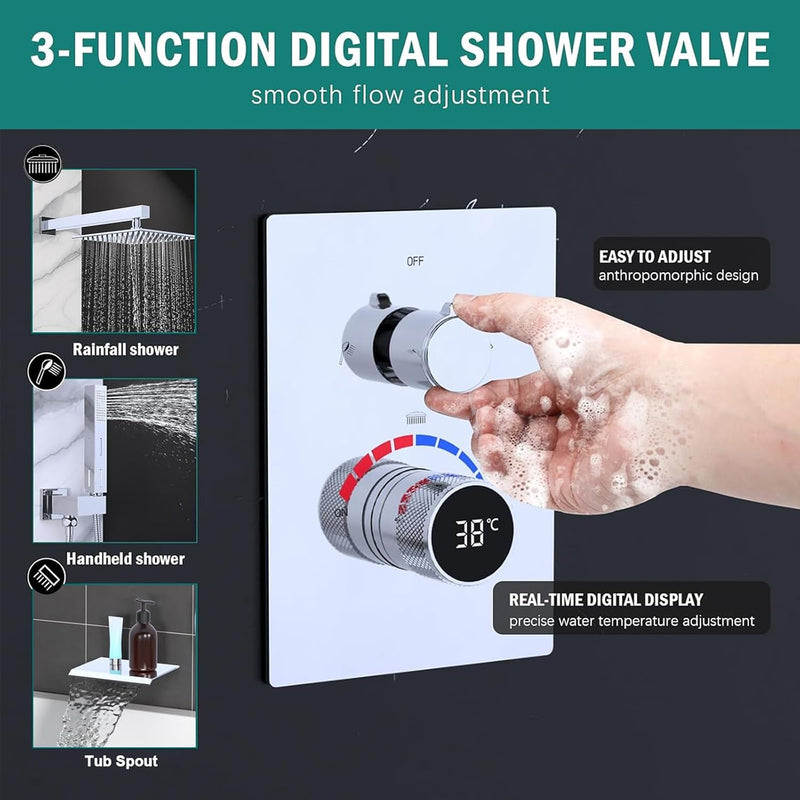 Shower Faucet Set with Hydro Power Temperature Display